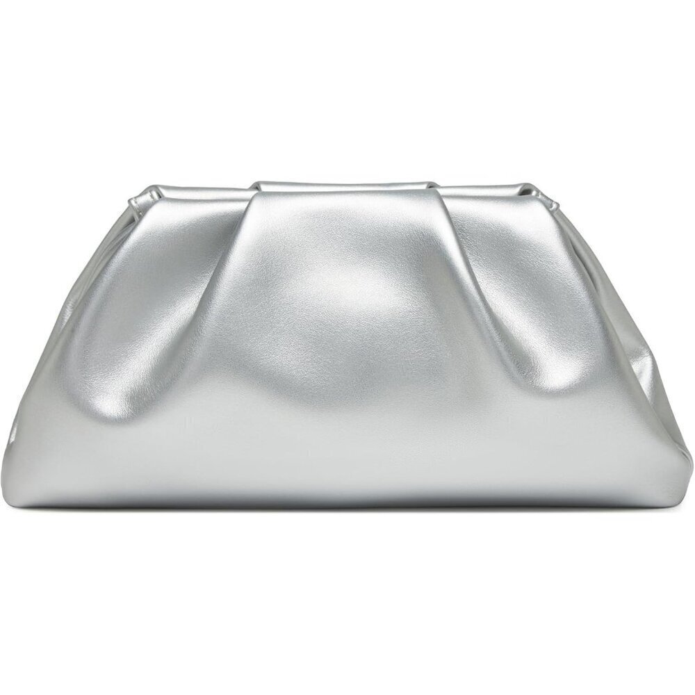 🆕Women's Silver Soft PU Leather Clutch Purse Elegant Formal Evening Bag